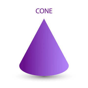 Vector Purple Cone With Gradients And Shadow For Game, Icon, Package Design, Logo, Mobile, Ui, Web, Education. 3D Cone Shaped Pyramid On A White Background. Geometric Figures For Your Design.