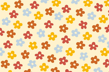 Retro flower groovy background pattern 70s 80s. 