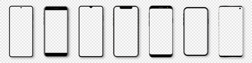 Set of different smartphone with blank screen. Vector illustration
