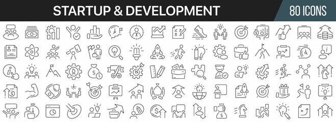 Startup and development line icons collection. Big UI icon set in a flat design. Thin outline icons pack. Vector illustration EPS10