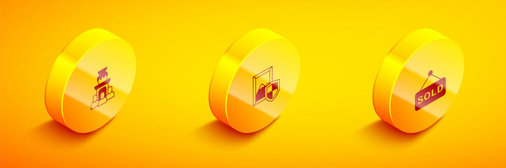 Set Isometric Auction ancient vase, painting and sold icon. Vector