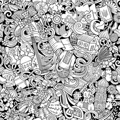 Cartoon doodles Ukraine seamless pattern