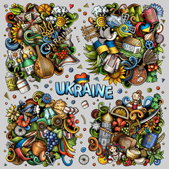 Ukraine cartoon vector doodle designs set.