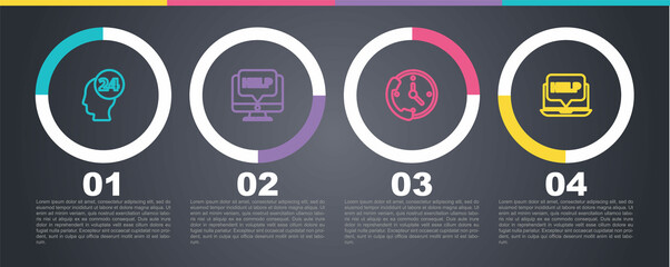 Set line Support operator in touch, Computer monitor and help, Telephone 24 hours support and Laptop. Business infographic template. Vector