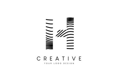 Warp Zebra Lines Letter H logo Design with Black and White Lines and Creative Icon Vector