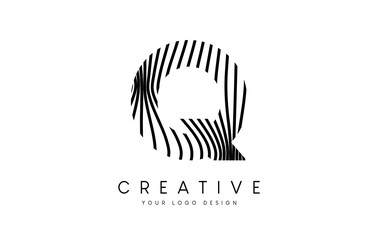 Warp Zebra Lines Letter Q logo Design with Black and White Lines and Creative Icon Vector