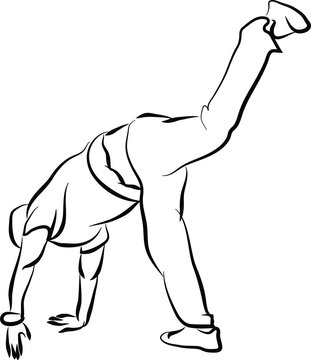 Man dancing breakdance or street dance silhouette. Fictional character and plot
