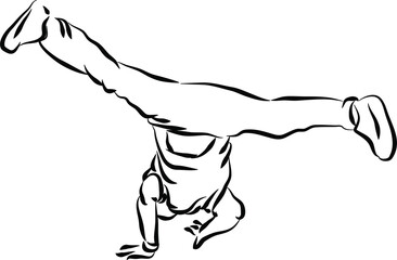 Man dancing breakdance or street dance silhouette. Fictional character and plot