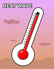 heat wave, thermometer and skyline background, vector illustration 