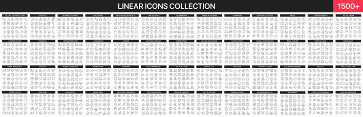 Fototapeta 1560 linear icons collection in different categories. Big set of icons obraz