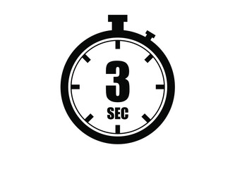3 Seconds timers clock. Time measure. Chronometer vector icon black isolated on white background.