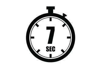 7 Seconds timers clock. Time measure. Chronometer vector icon black isolated on white background.