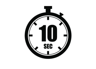 10 Seconds timers clock. Time measure. Chronometer vector icon black isolated on white background.