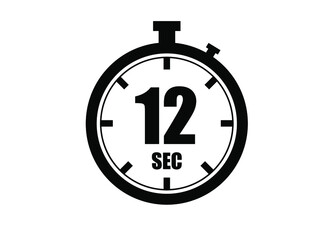 12 Seconds timers clock. Time measure. Chronometer vector icon black isolated on white background.