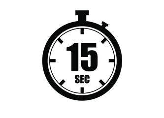 15 Seconds timers clock. Time measure. Chronometer vector icon black isolated on white background.