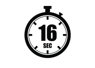 16 Seconds timers clock. Time measure. Chronometer vector icon black isolated on white background.