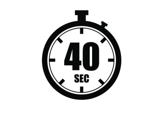 40 Seconds timers clock. Time measure. Chronometer vector icon black isolated on white background.