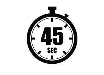 45 Seconds timers clock. Time measure. Chronometer vector icon black isolated on white background.