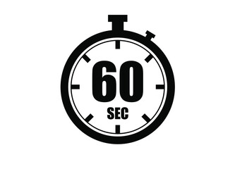 60 Seconds timers clock. Time measure. Chronometer vector icon black isolated on white background.