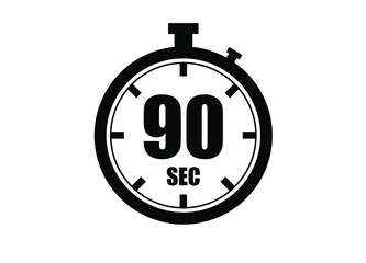 90 Seconds timers clock. Time measure. Chronometer vector icon black isolated on white background.