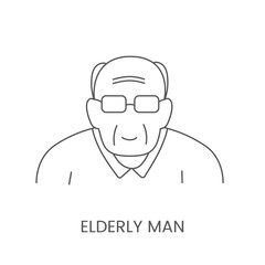 Elderly man in vector, linear icon for nursing home.