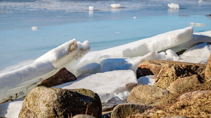 Spring ice drift. Ice floes are creeping onto the shore. © Denis Shitikoff