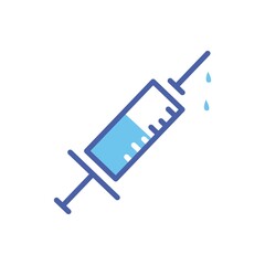 Syringe, injection icon vector, filled flat sign, solid pictogram isolated on white. Symbol, logo illustration. Icon plastic medical syringe with needle and vial in flat style, concept of vaccination,