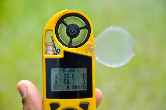 closeup anemometer or  environmental meter for wind speed, humidity and temperature
