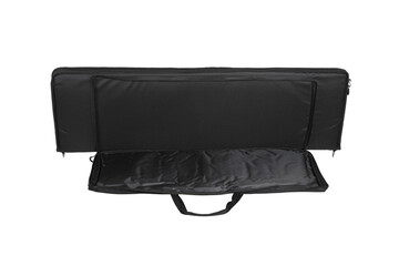 Soft black weapon case with extra pockets. Bag for storing and transporting weapons. Isolate on a white back.