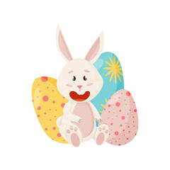 Bunny Character. Sitting and Laughing Funny, Happy Easter Rabbit.