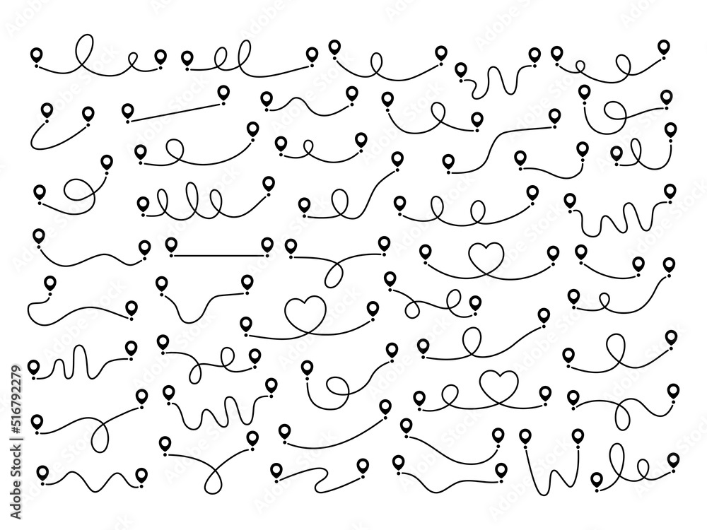 Poster pin map line route set. navigation pointers lines elements collection. vector illustration isolated 