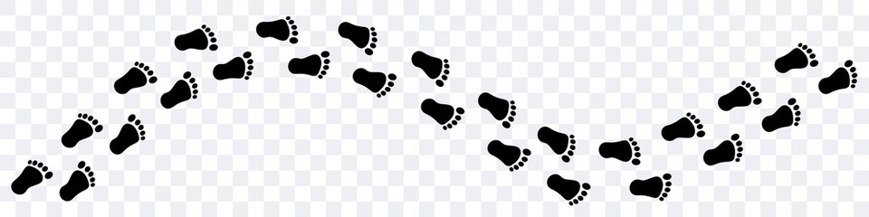 Bigfoot footprints on the ground. Path from traces. Vector black footprints. Clipart isolated on white background. - obrazy, fototapety, plakaty