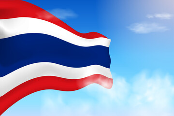 Thailand flag in the clouds. Vector flag waving in the sky. National day realistic flag illustration. Blue sky vector.