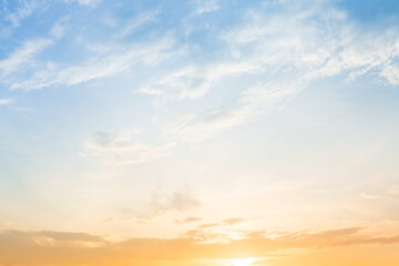 Obraz premium Clouds and orange sky,Sky beautiful sunset background in twilight time, colorful scene, amazing nature landscape image 