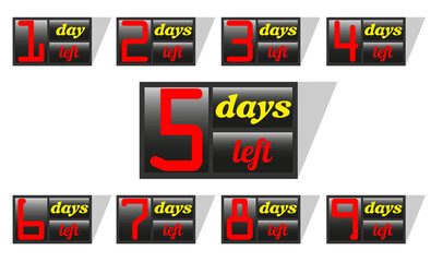 countdown. signs indicating the remaining days. for example, 5 days left. vector illustration