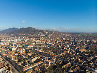 The town of Vrsac and the hills behind. Aerial photo.