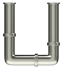 Letter U made of steel pipes, isolated on white, 3d rendering