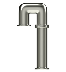 Number 1 made of steel pipes, isolated on white, 3d rendering