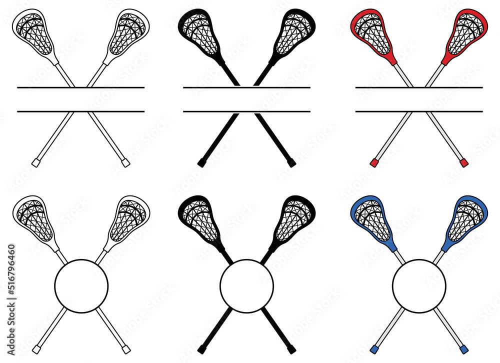 Wall mural Lacrosse Stick Split Label Template Clipart Set - Outline, Silhouette and Color