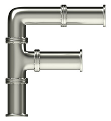 Letter F made of steel pipes, isolated on white, 3d rendering