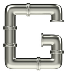 Letter G made of steel pipes, isolated on white, 3d rendering