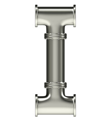 Letter I made of steel pipes, isolated on white, 3d rendering