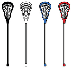 Lacrosse Stick with Mesh Clipart Set - Outline, Silhouette and Color
