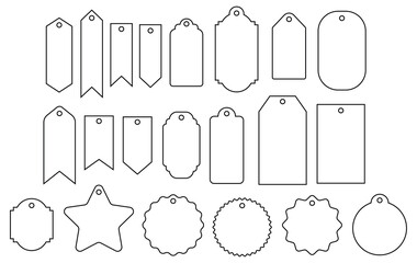 Gift Tag Label Templates Clipart Set - Outlines with Holes - obrazy, fototapety, plakaty