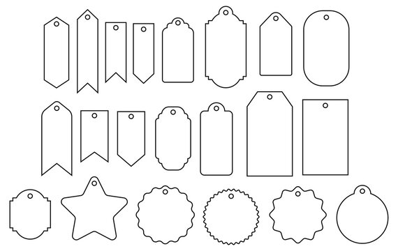 Gift Tag Label Templates Clipart Set - Outlines with Holes