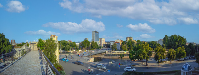 Panoramic view of Nis city in Serbia from the old fortress during summer.
