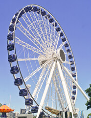 Chicago, Illinois - June 18,2022 : Beautiful Blue Sunny Day at Centennial Wheel in Navy Pier