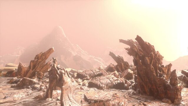 Scene from the red planet mars  background . Surface exploration of cosmos and other life forms, desert universe. 3D render 