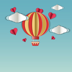 Obraz premium an illustration made in the style of a papercut postcard. a balloon in the sky.the concept of love, promotions, discounts