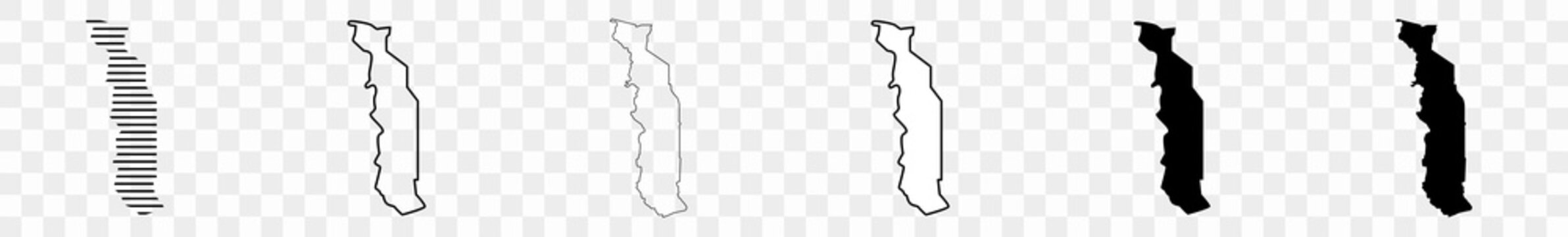 Togo Map Black | Togolese Border | State Country | Transparent Isolated | Variations